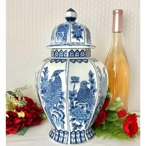Andrea By Sadek Vintage Japanese Ginger Jar Blue & White Porcelain Phoenix Bird